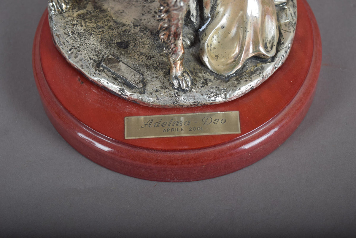 Silver-Plated Art Deco Style Sculpture, Lady with Borzoi Dog, Dated 2001