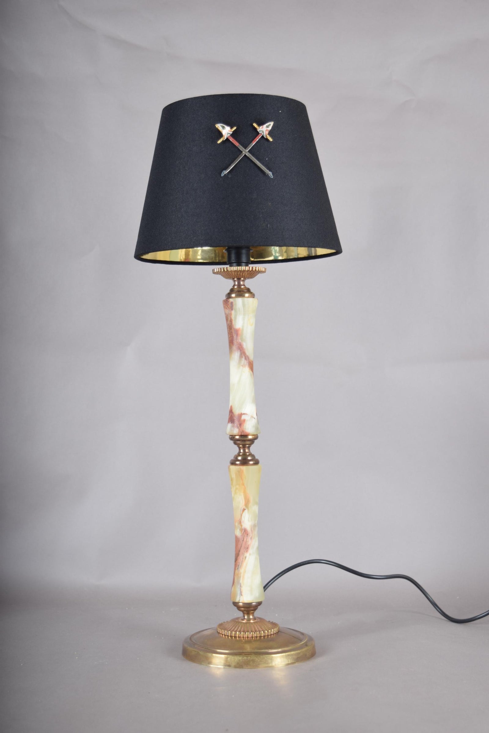 Vintage Onyx Stone Column Table Lamp | Brass Base & Accents | Statement Lighting | Circa 1950s