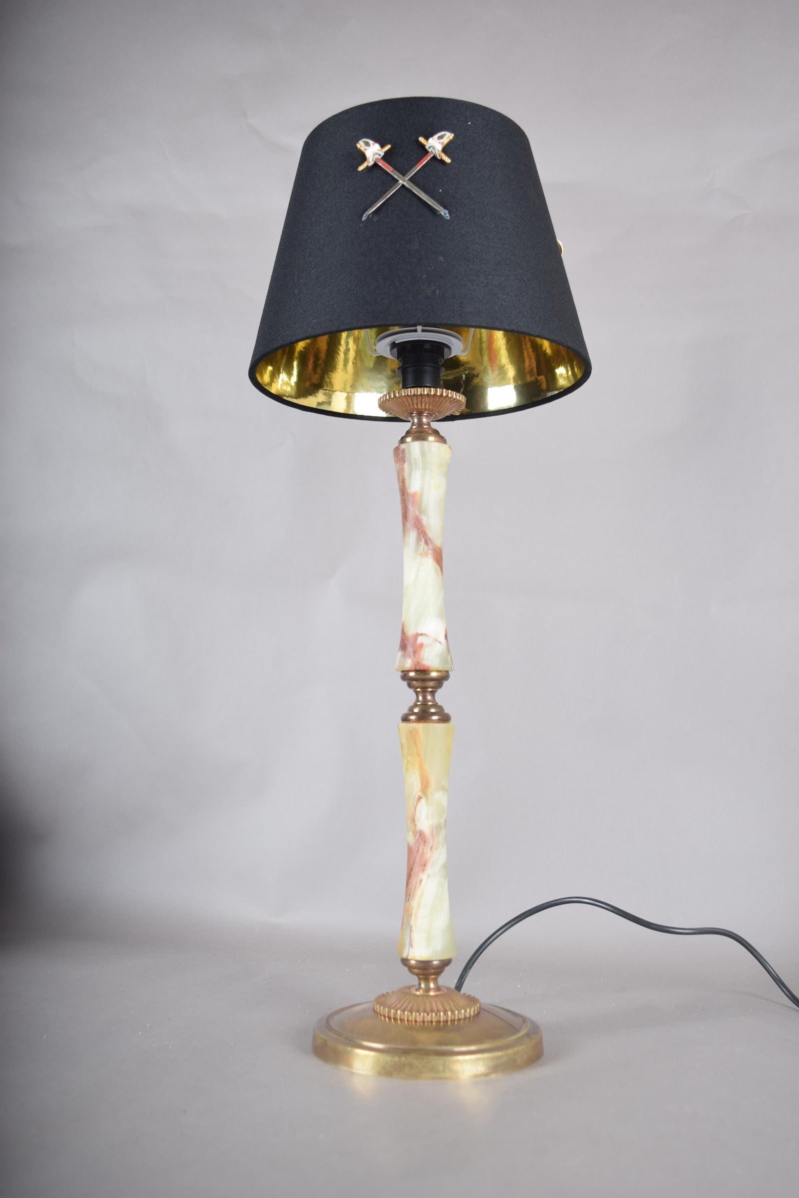 Vintage Onyx Stone Column Table Lamp | Brass Base & Accents | Statement Lighting | Circa 1950s