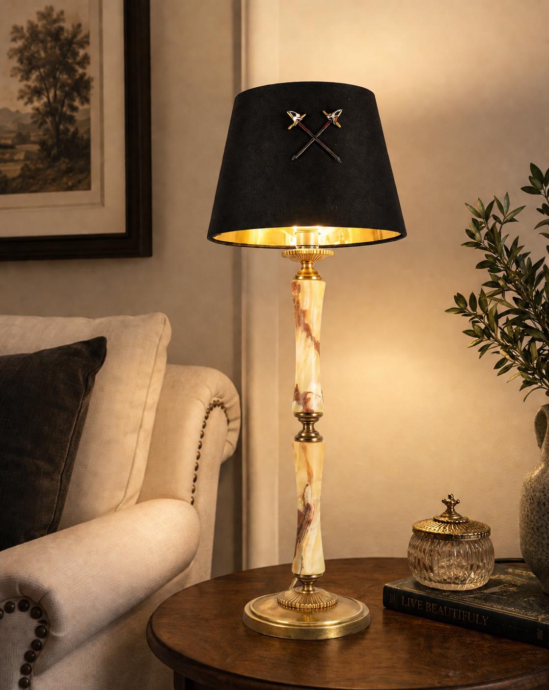 Vintage Onyx Stone Column Table Lamp | Brass Base & Accents | Statement Lighting | Circa 1950s