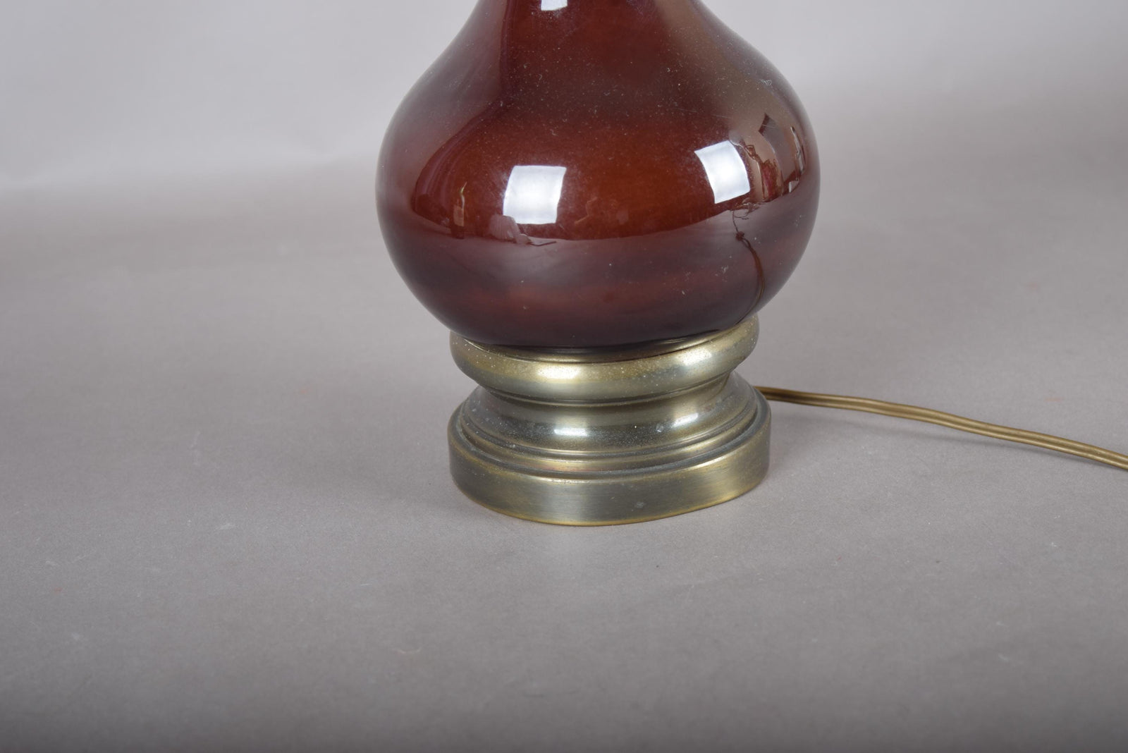 Vintage Glass and Brass Table Lamp, Etched Frosted Glass Globe Shade, 1950s