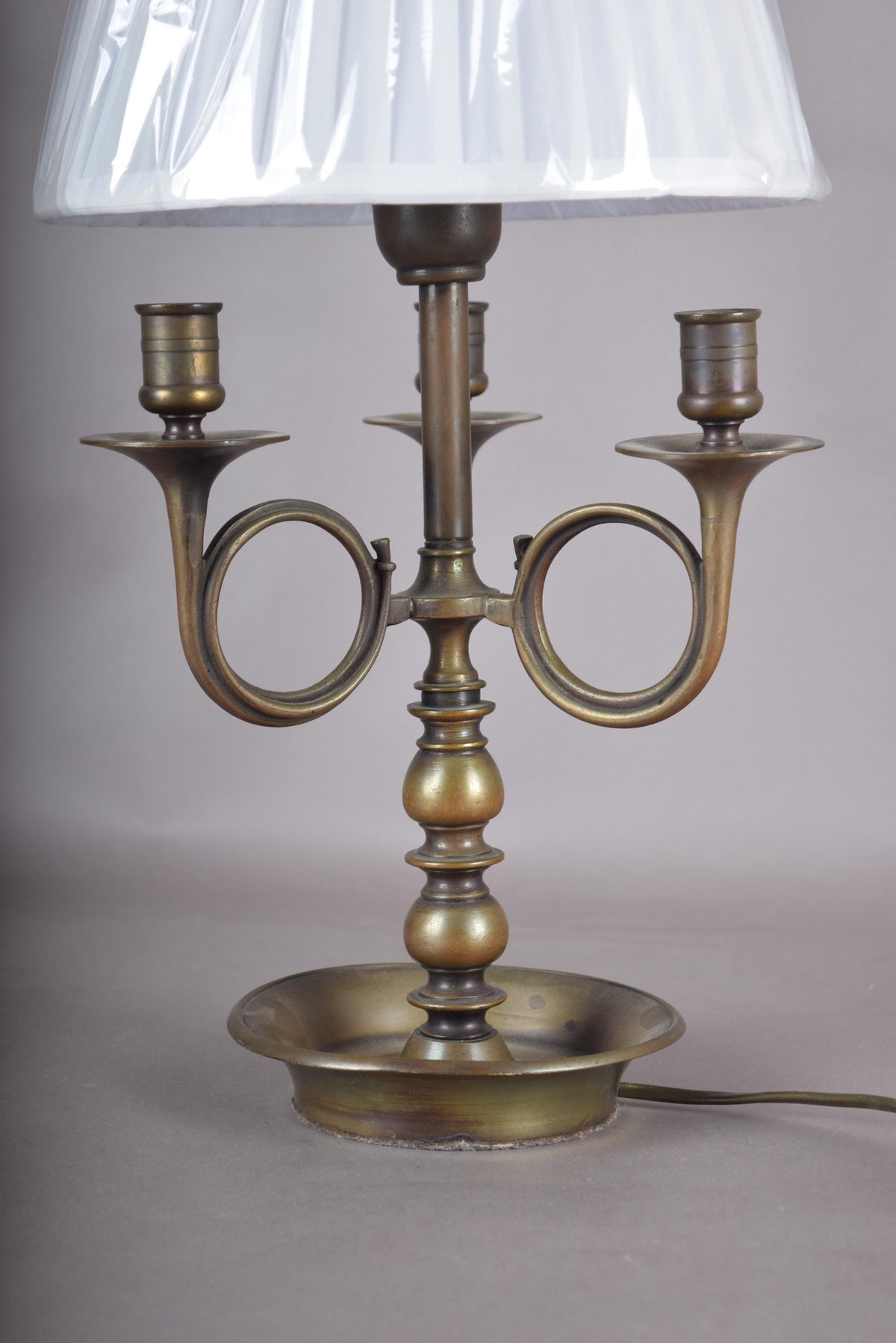 Vintage Bouillotte Table Lamp, Central Electric Light and Three Decorative Candle Cups