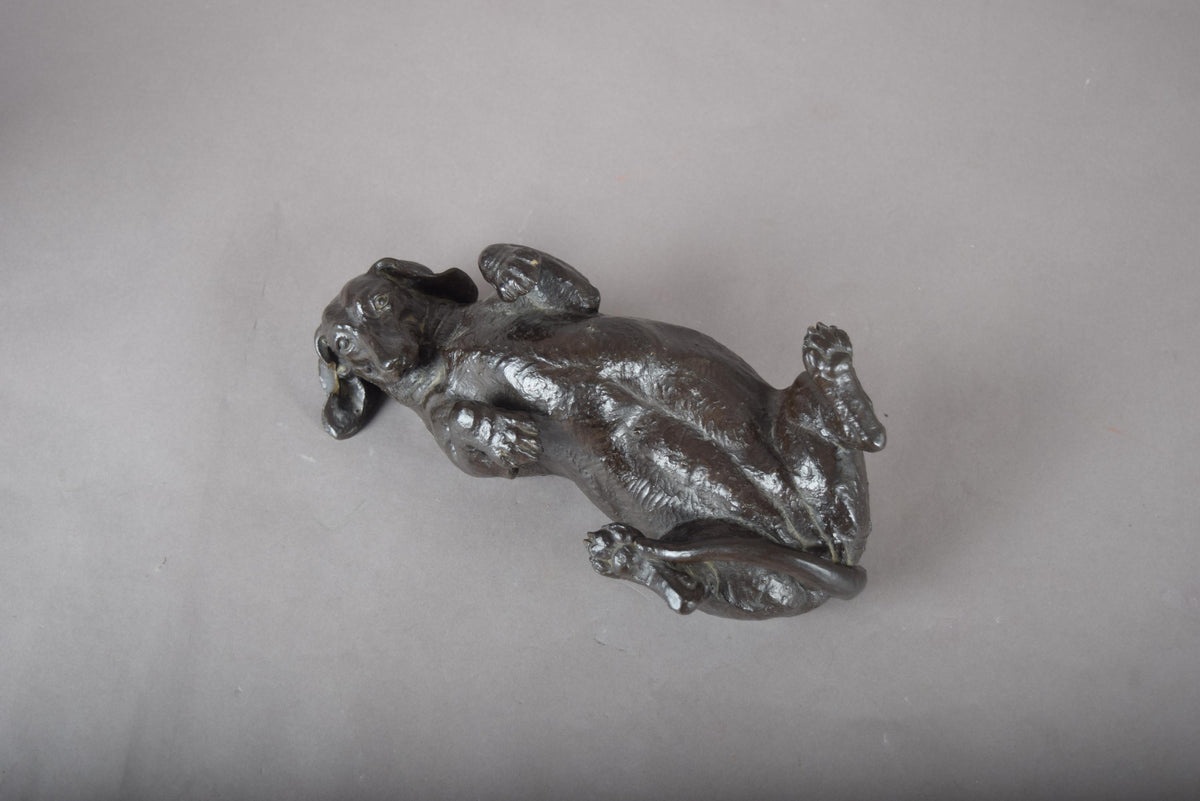 Doris Lindner "Rolling Dachshund" Sculpture, Signed Cast Resin with Bronze Patina