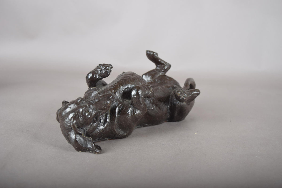 Doris Lindner "Rolling Dachshund" Sculpture, Signed Cast Resin with Bronze Patina