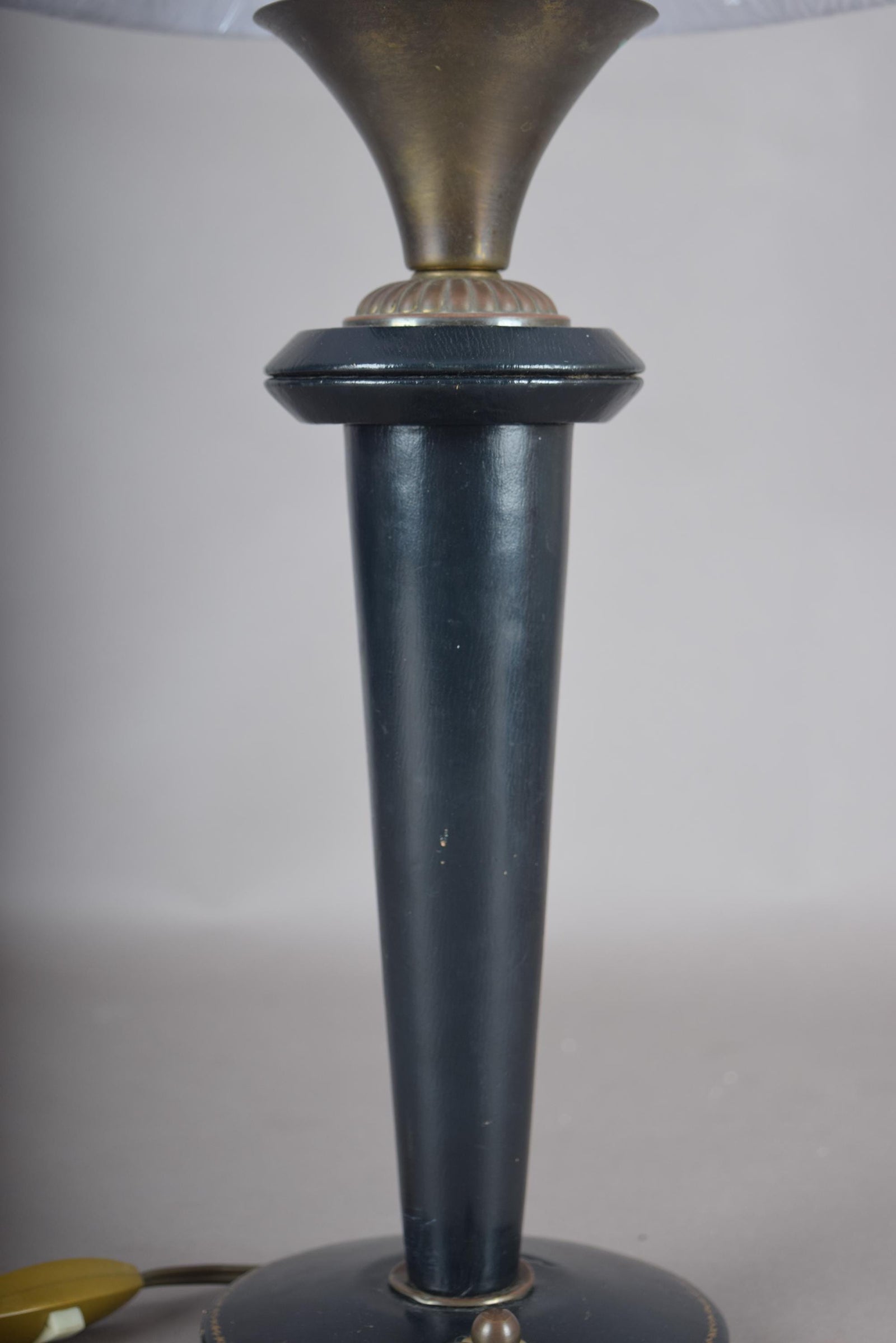 Vintage Navy Blue Leather Table Lamp | 1950s Mid Century Accent Lamp | Leather-Wrapped Brass Base | Rare Design Piece