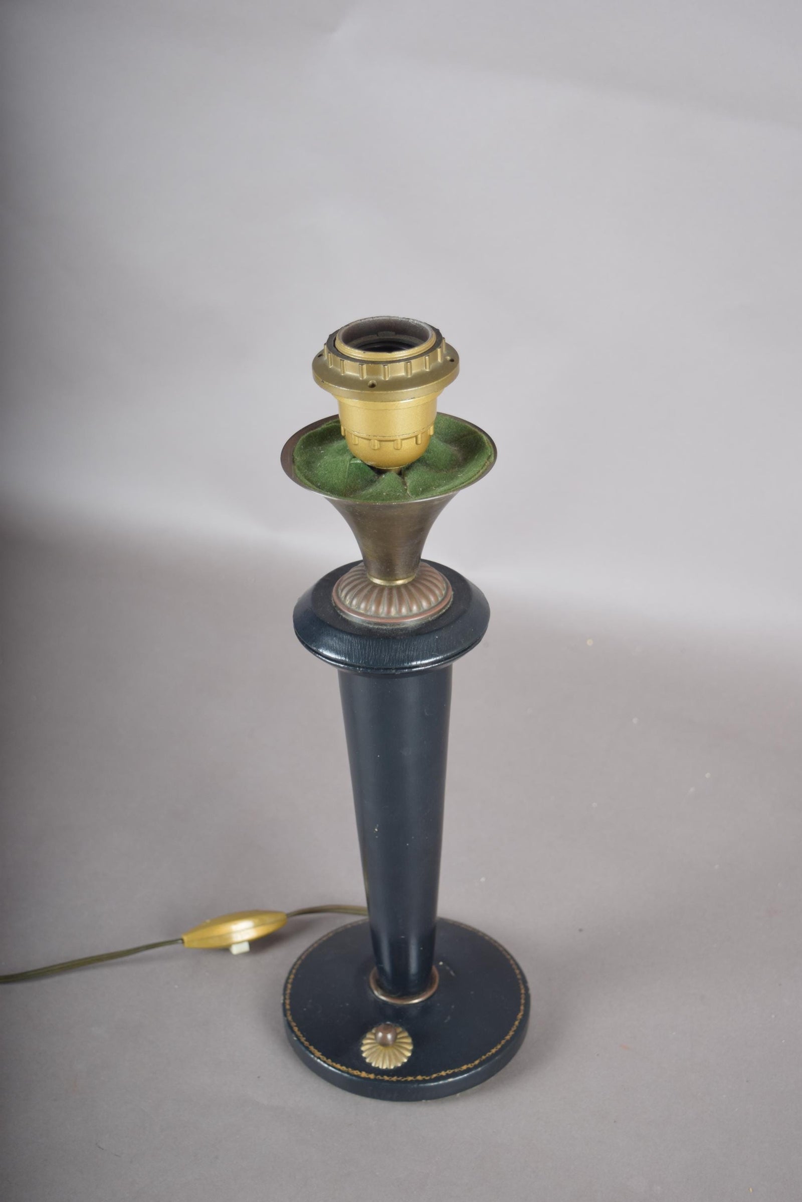 Vintage Navy Blue Leather Table Lamp | 1950s Mid Century Accent Lamp | Leather-Wrapped Brass Base | Rare Design Piece