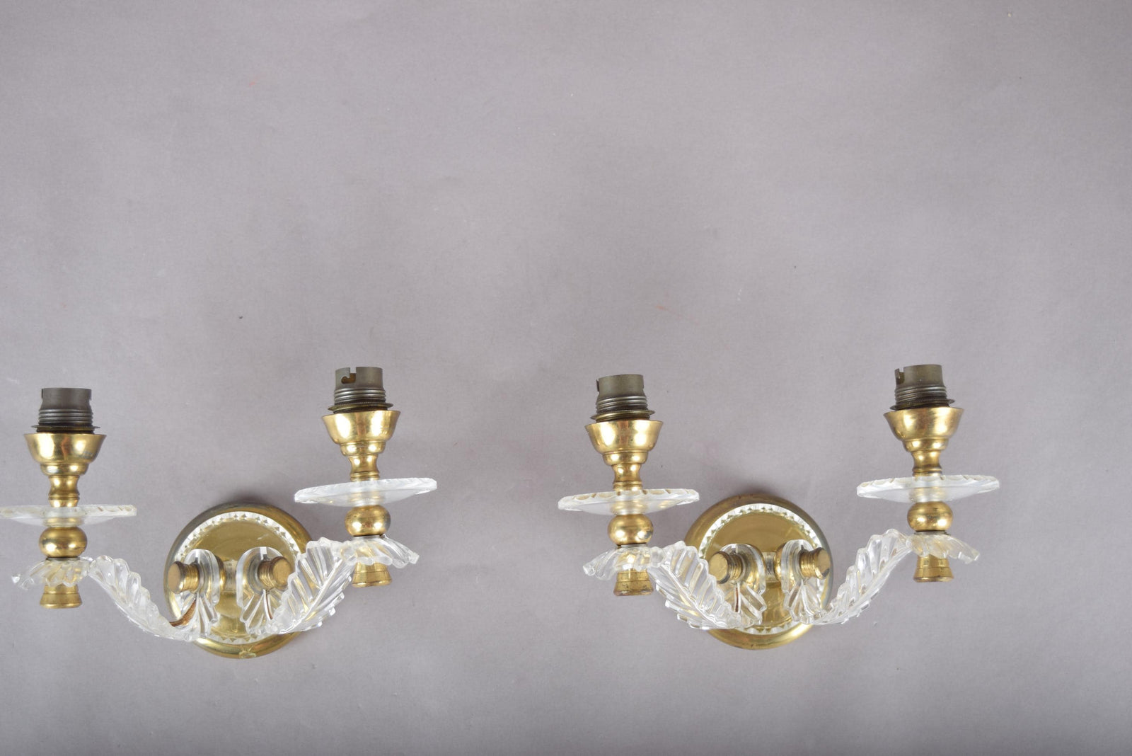 Vintage Acrylic and Brass Wall Sconces, Mid-Century Modern Hollywood Regency Style, Pair