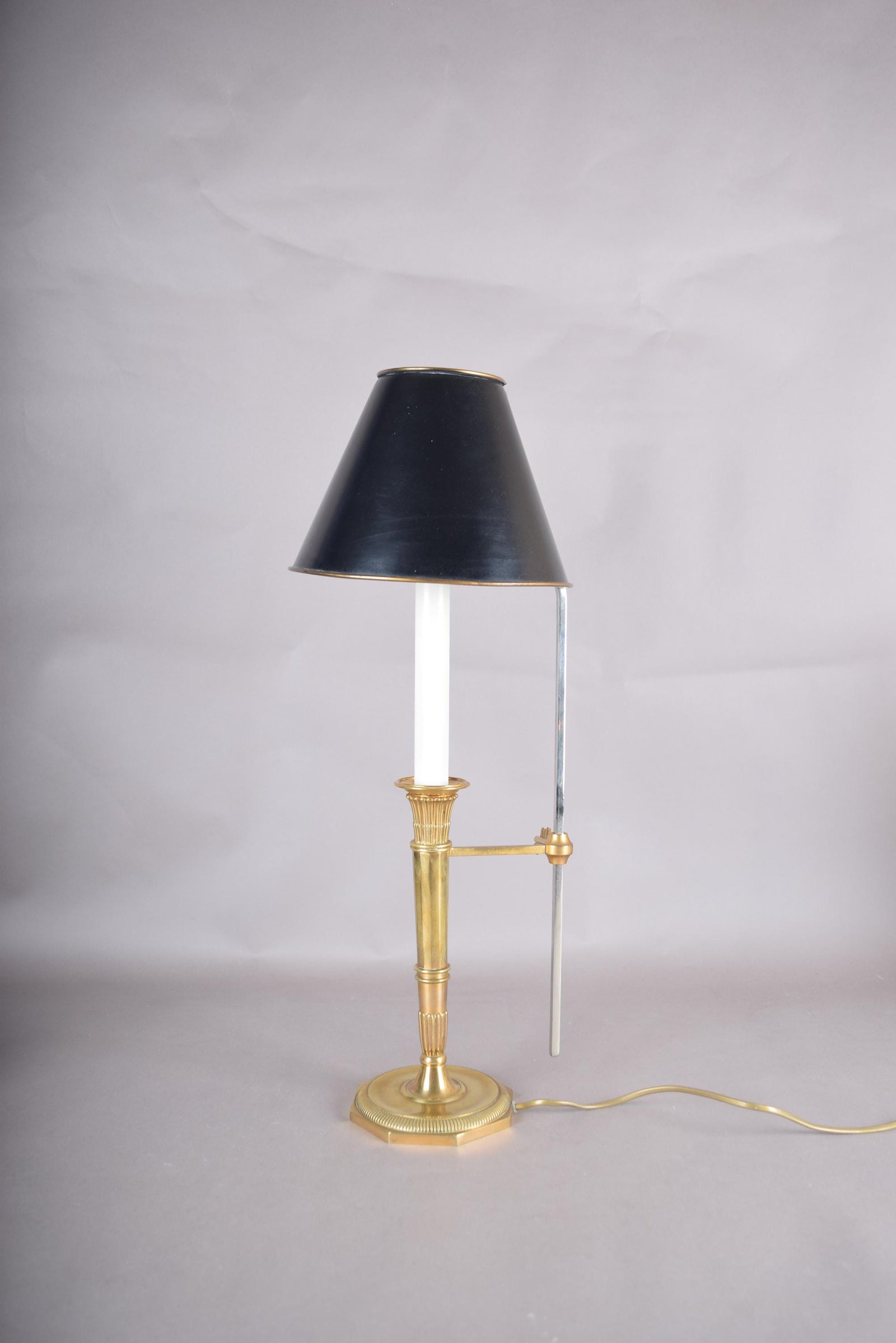 Vintage Brass Bouillotte Table Lamp, Adjustable Black Shade, French Style, 1950s