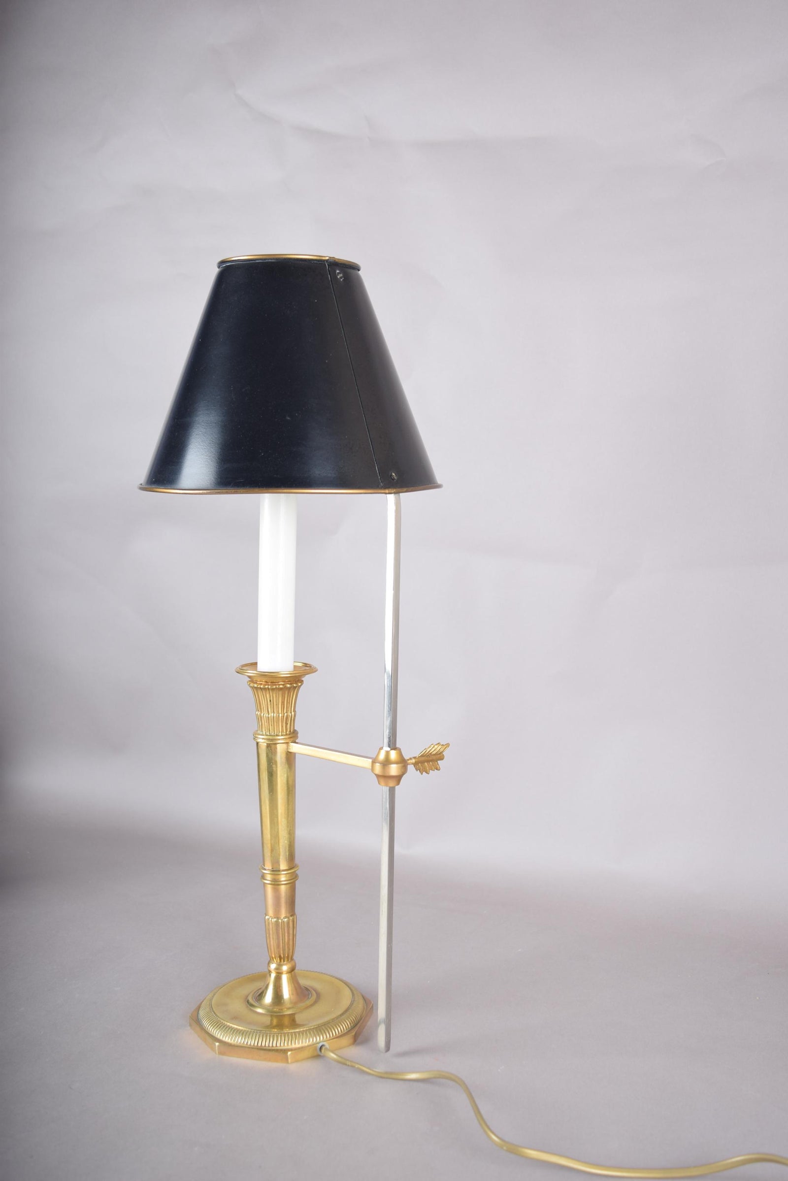 Vintage Brass Bouillotte Table Lamp, Adjustable Black Shade, French Style, 1950s