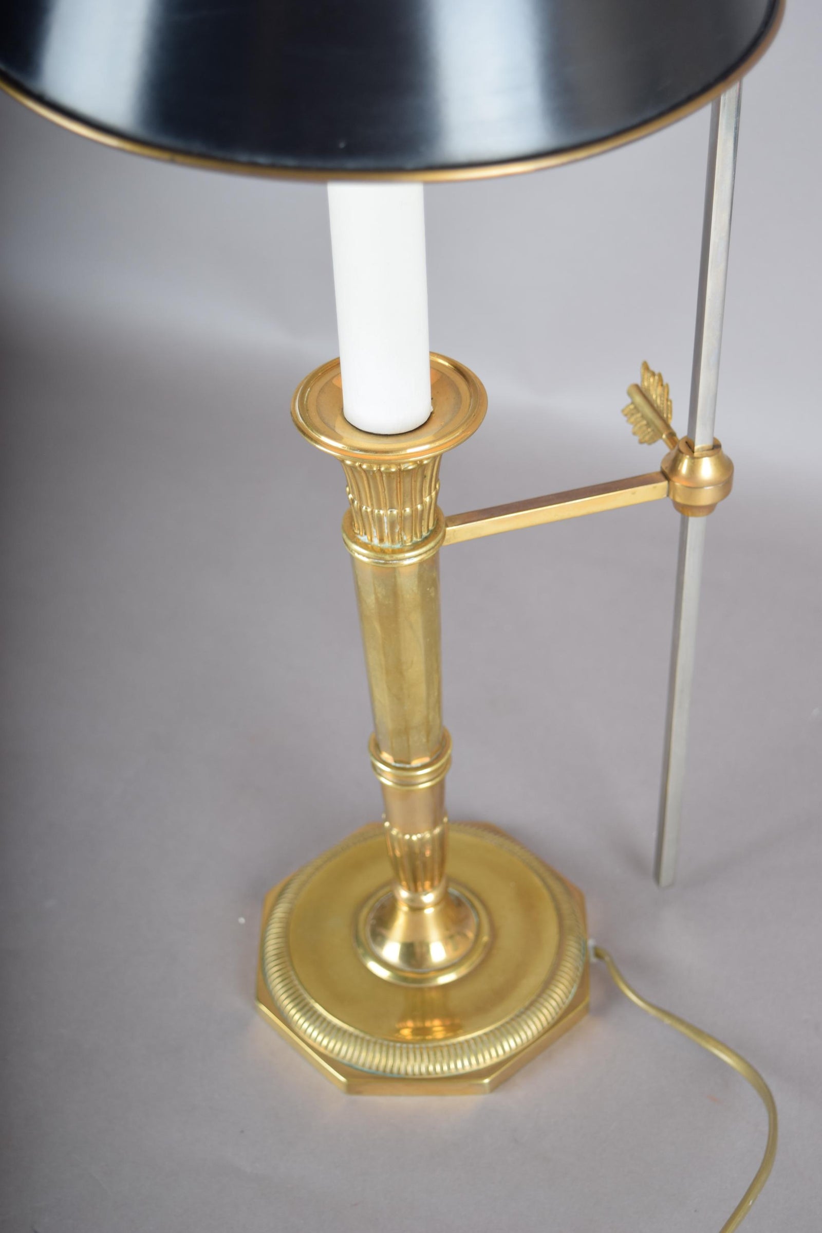 Vintage Brass Bouillotte Table Lamp, Adjustable Black Shade, French Style, 1950s