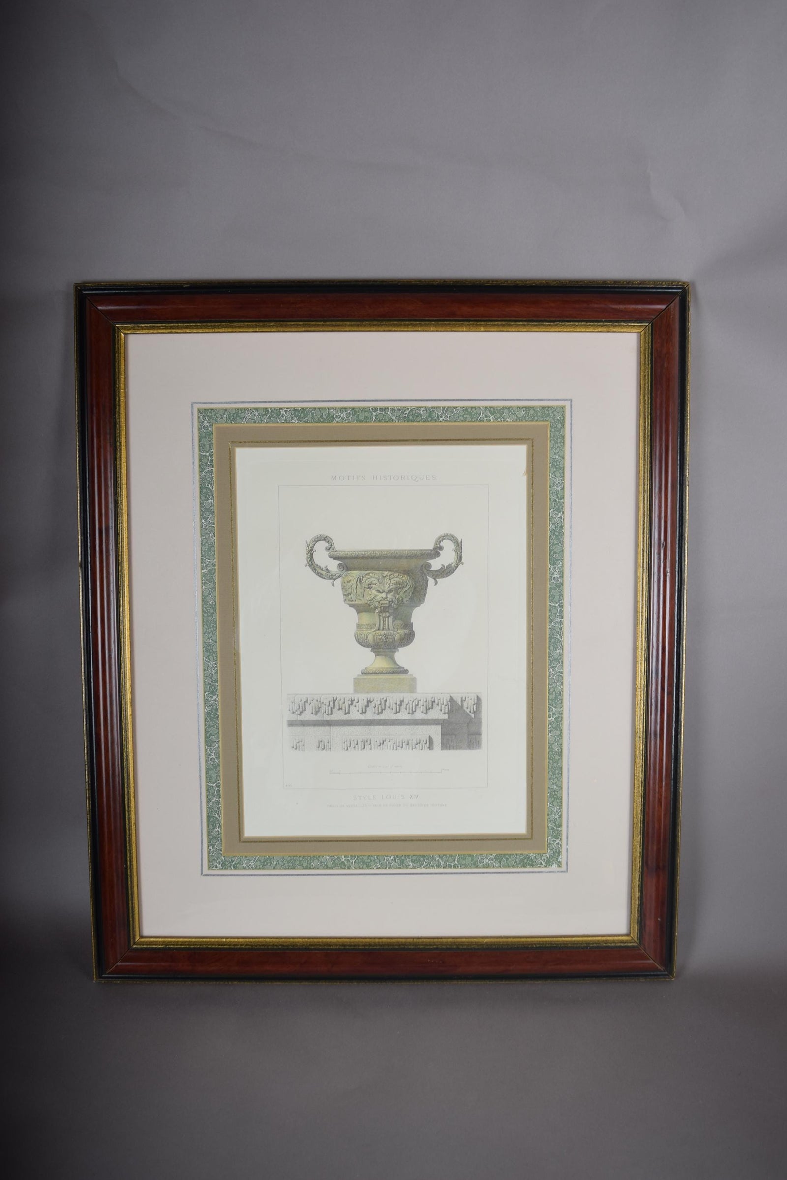Louis XIV Style Vase Print, Versailles Bassin de Neptune — Framed Vintage Lithograph, 1960s