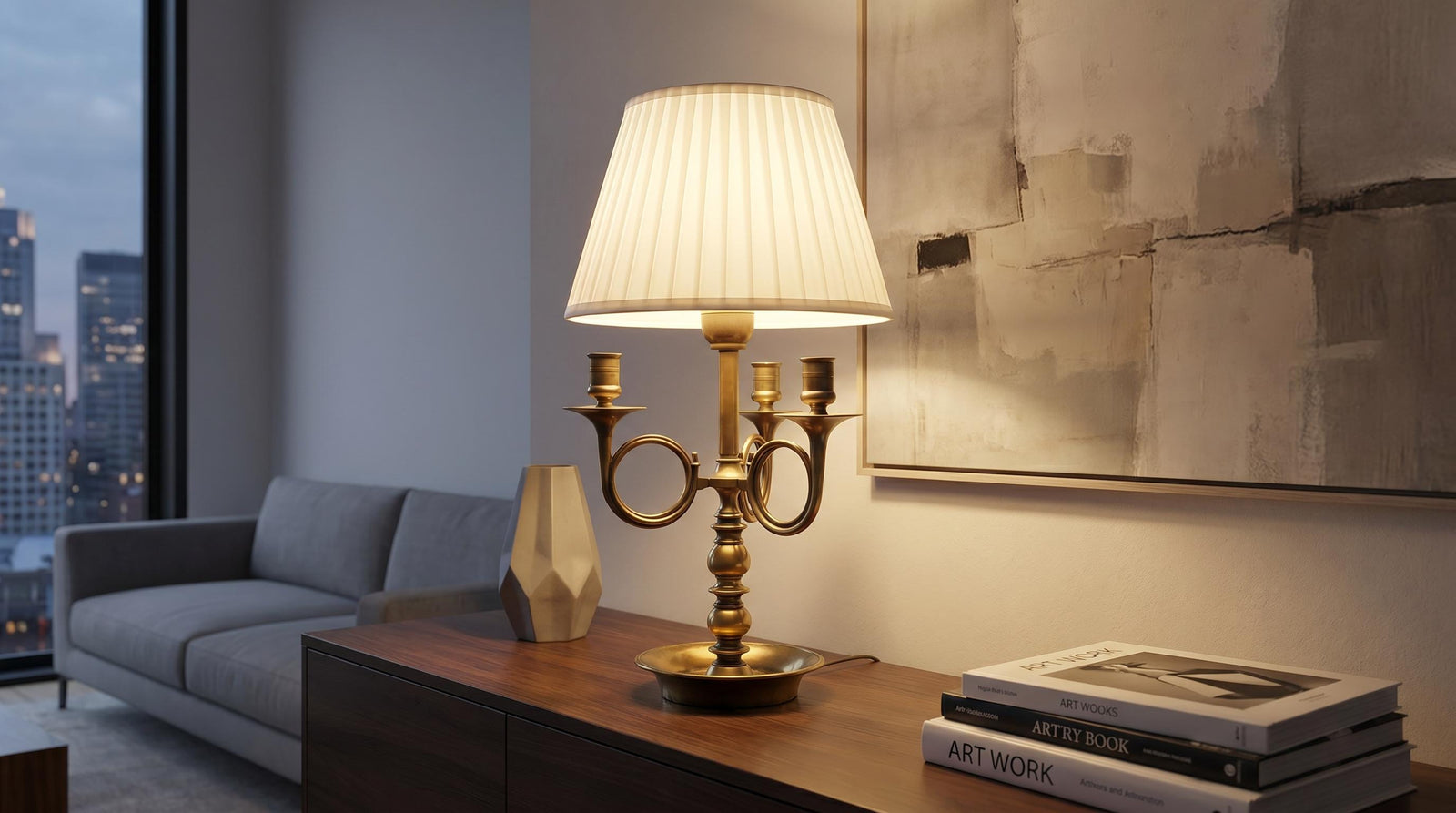 Vintage French Bouillotte Lamp, Bronze-Toned Candelabra, Hollywood Regency Style, 1950s