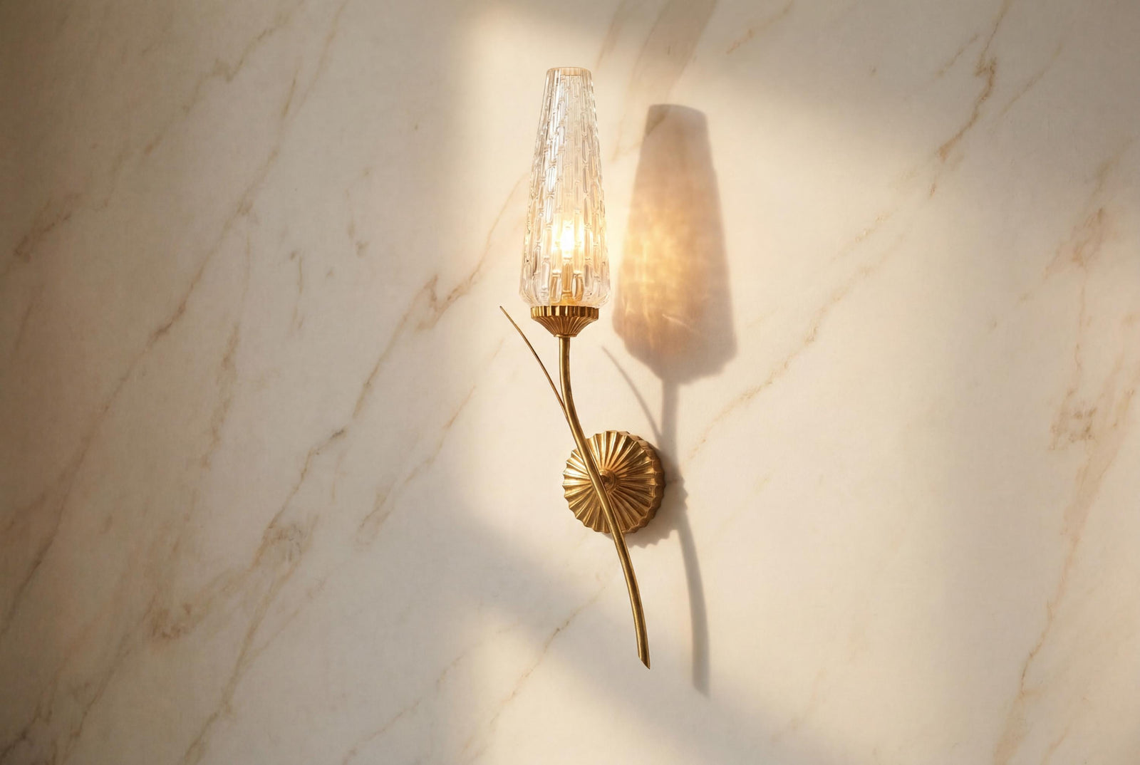 Vintage Gold-Toned Wall Sconces, Textured Glass Shades, Mid-Century Modern, Pair