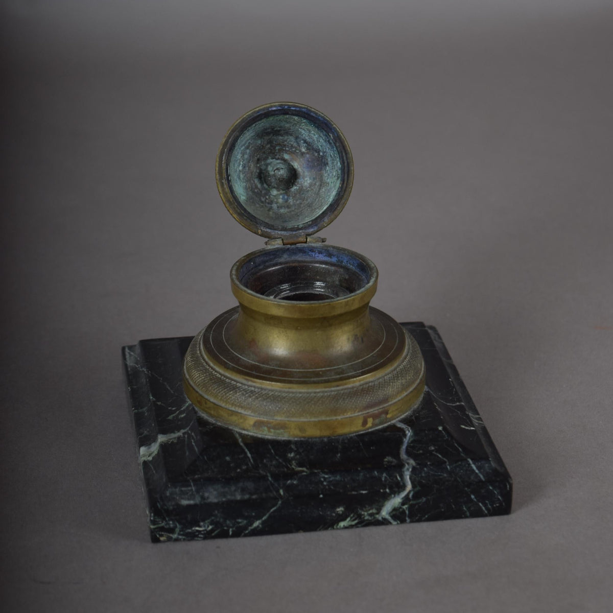 Antique Bronze Inkwell, 19th Century, French Style Marble Base, Hinged Desk Accessory, Writing Collectible