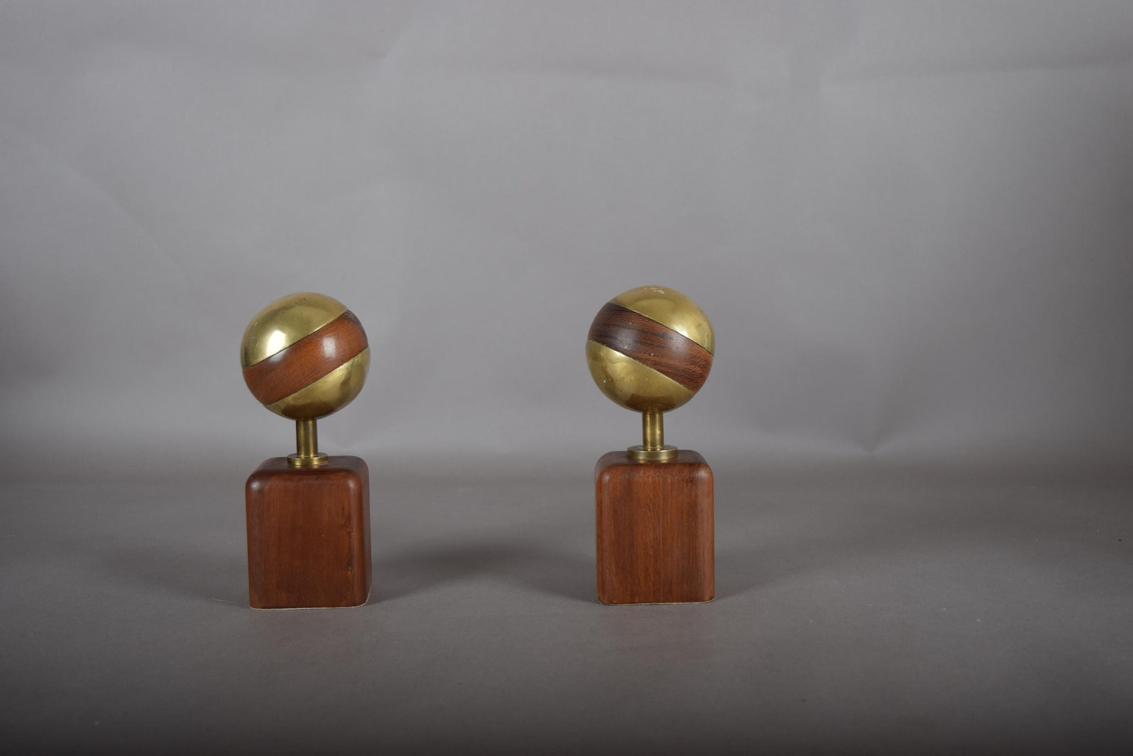 Brutalist Brass and Wood Sculpture Pair, Signed Ardisur — Spain, 1970s
