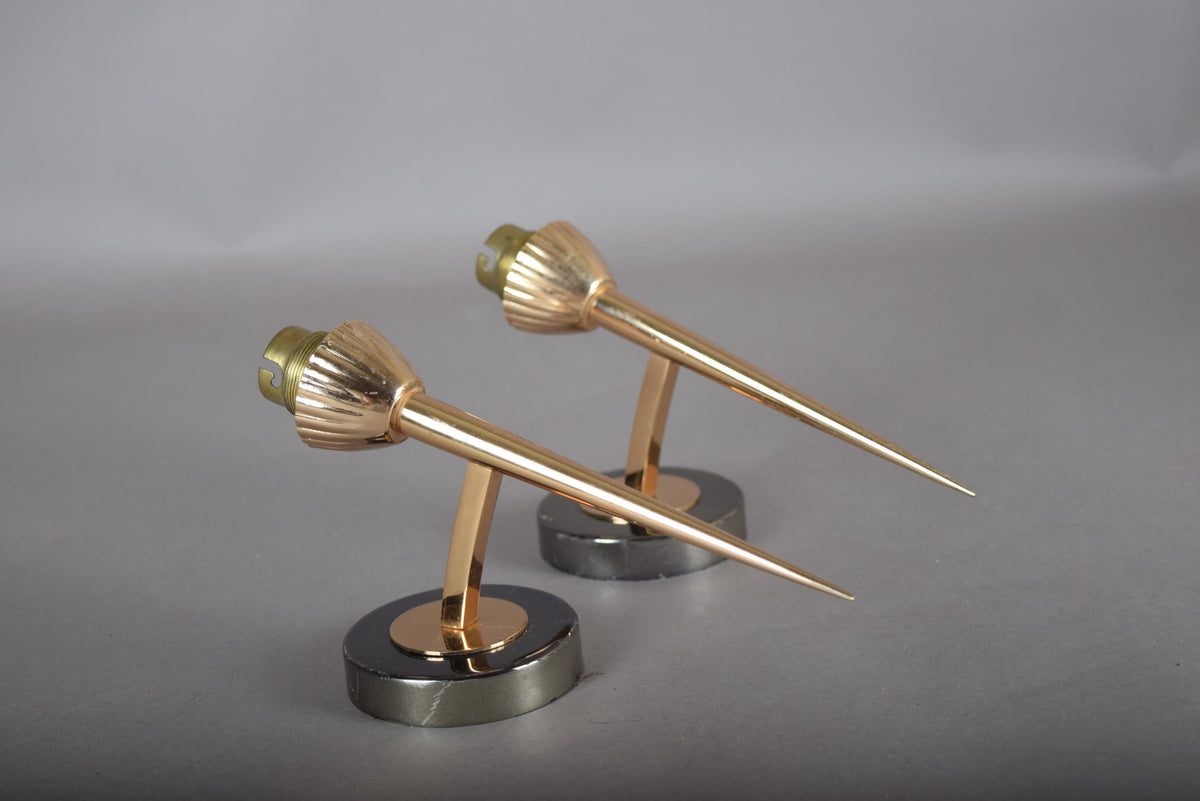 Vintage Brass Wall Sconce Pair, Pointed Cone Design — Mid-Century Modern, 1950s