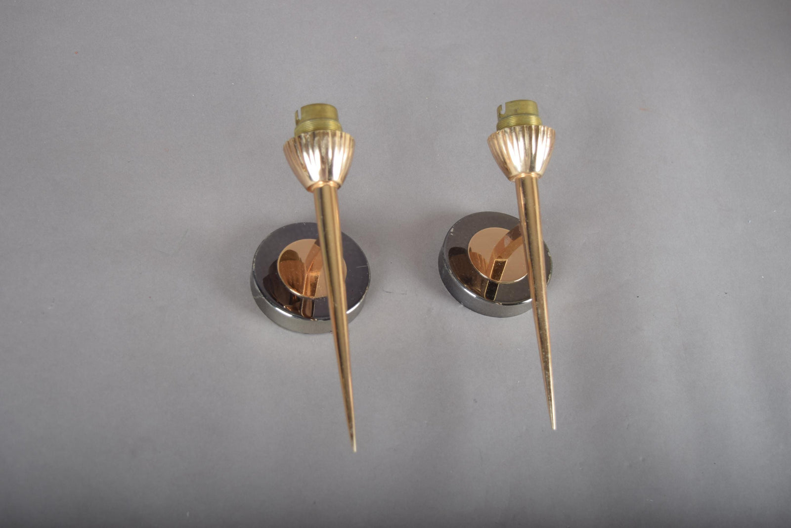 Vintage Brass Wall Sconce Pair, Pointed Cone Design — Mid-Century Modern, 1950s