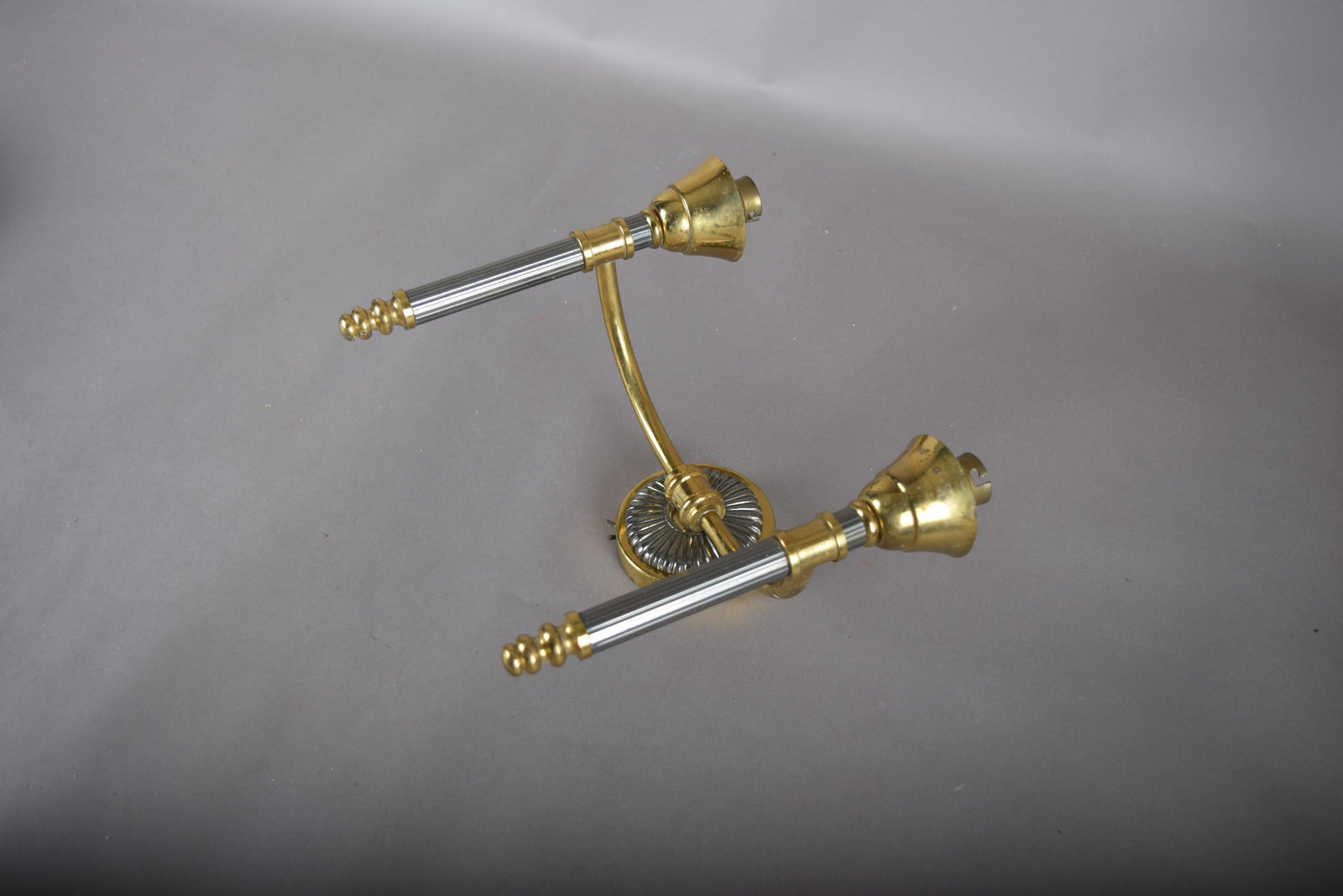 Vintage 1950s Brass Wall Sconces, Set of Three — Two Single Arm, One Double Arm, Mid-Century