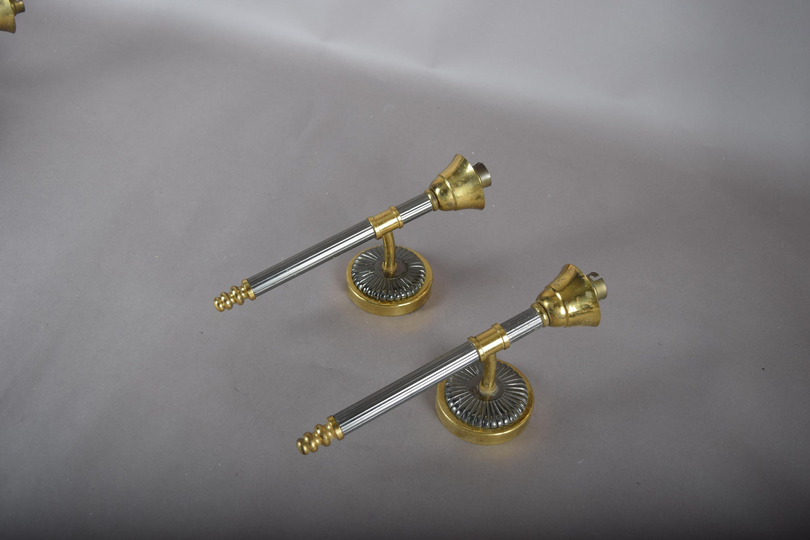 Vintage 1950s Brass Wall Sconces, Set of Three — Two Single Arm, One Double Arm, Mid-Century