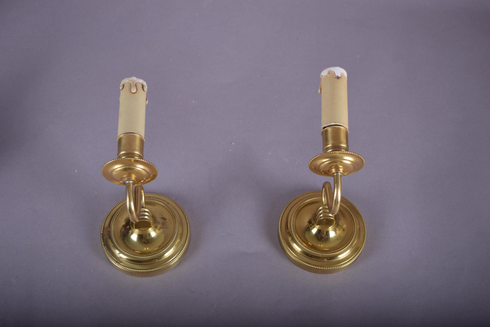 Vintage Brass Wall Sconces, French Style Curved Arm, Candle-Style Fitting, Pair
