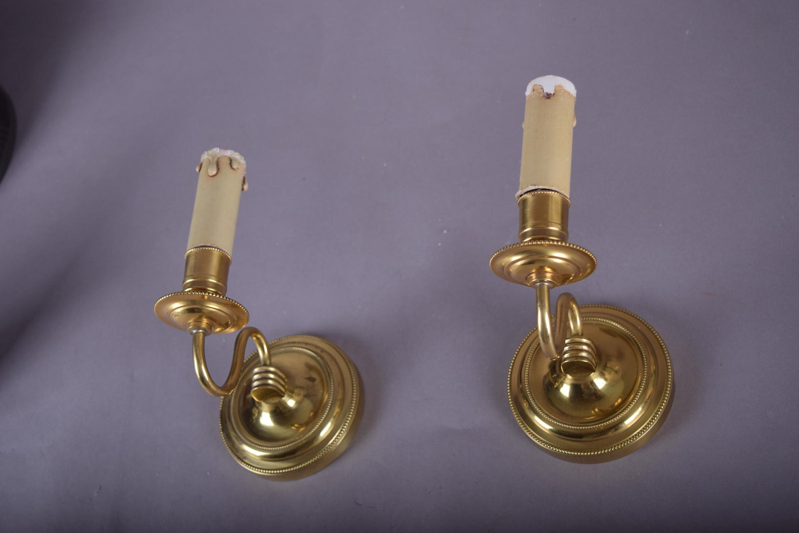Vintage Brass Wall Sconces, French Style Curved Arm, Candle-Style Fitting, Pair