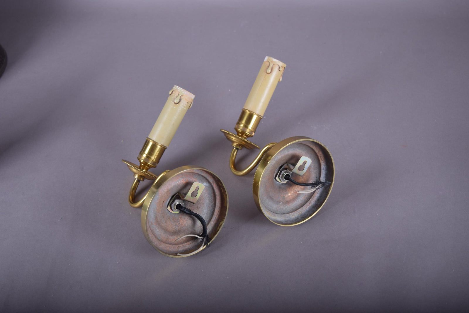 Vintage Brass Wall Sconces, French Style Curved Arm, Candle-Style Fitting, Pair