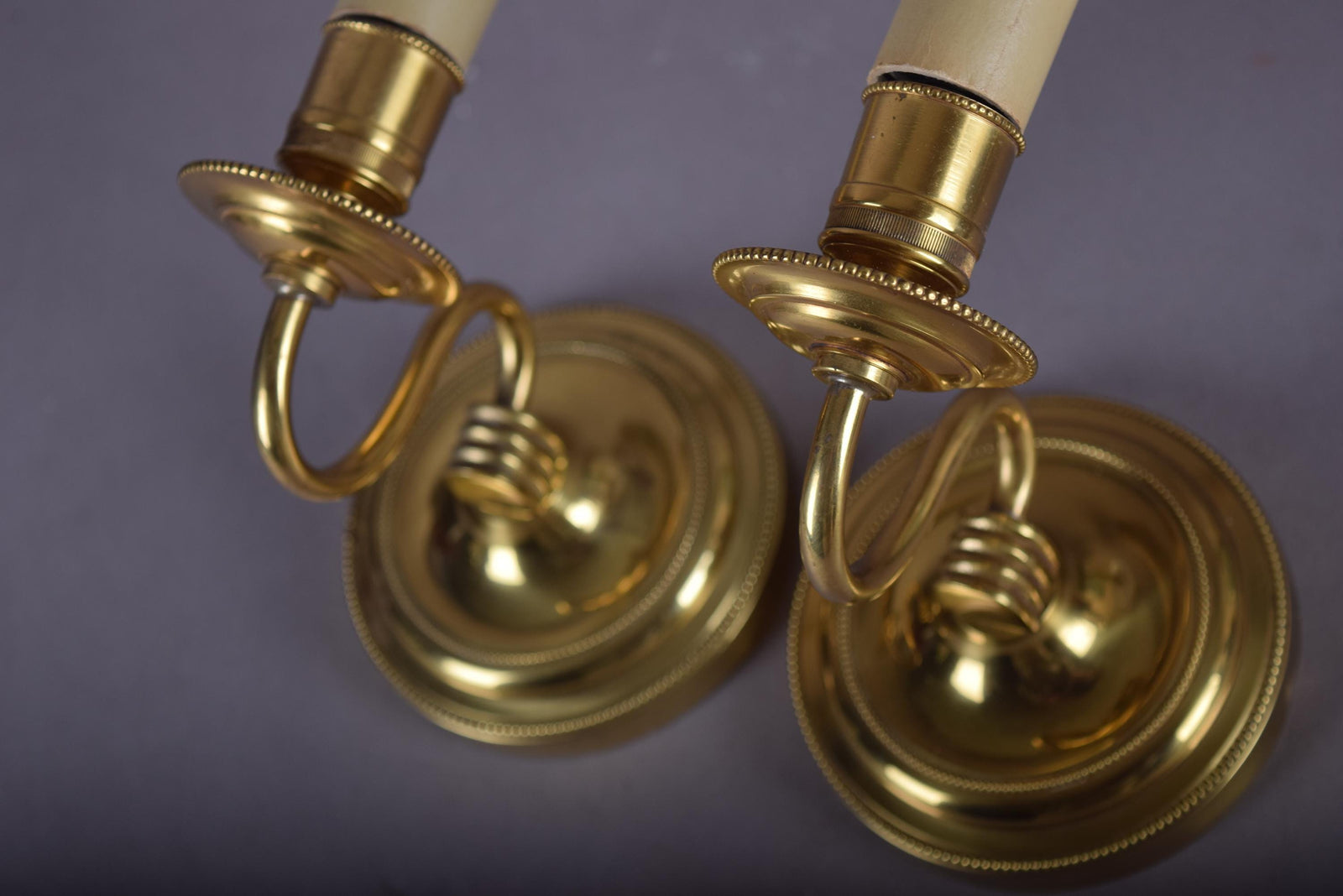 Vintage Brass Wall Sconces, French Style Curved Arm, Candle-Style Fitting, Pair