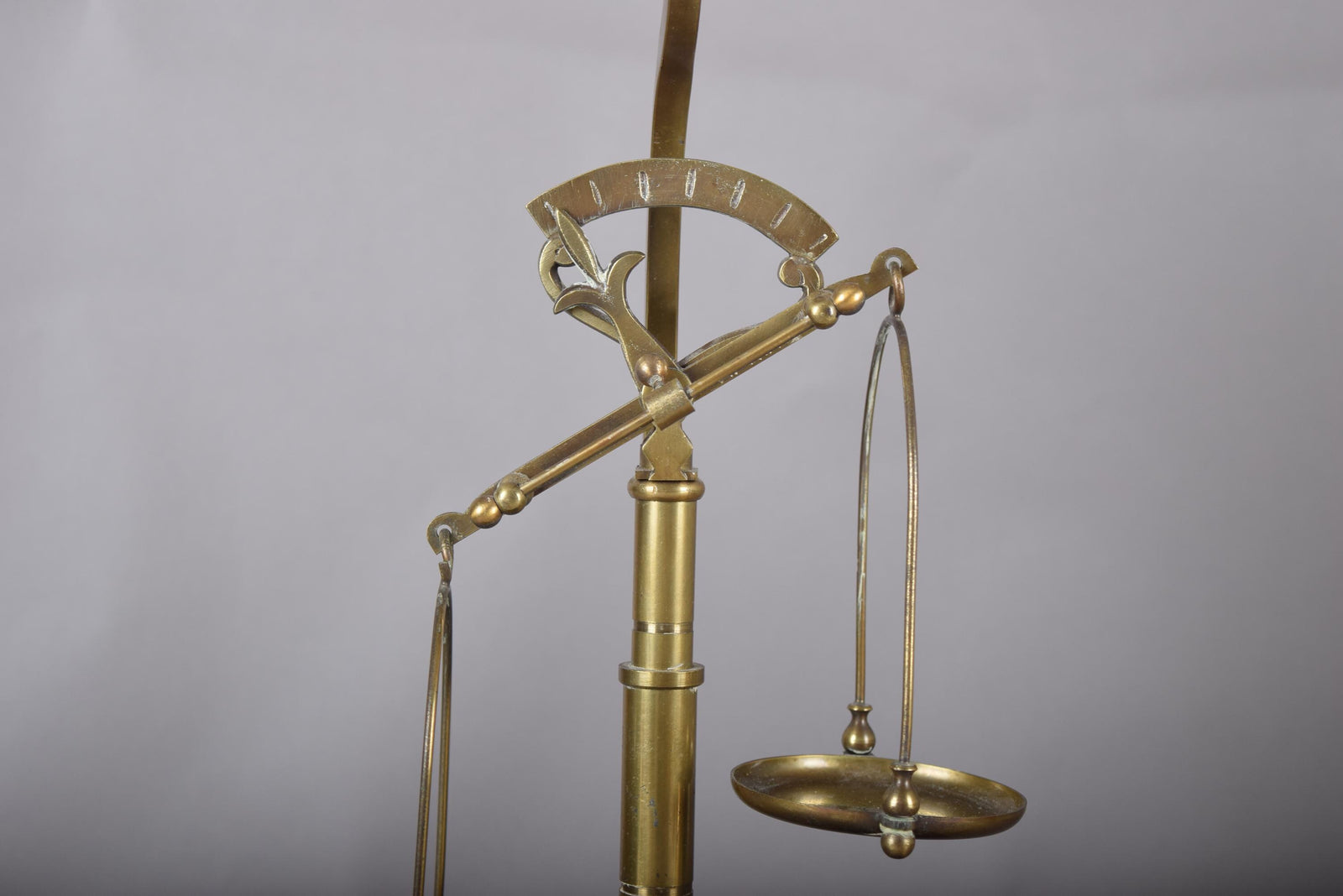 Vintage Brass Scale Lamp, Libra Balance Motif, Drawer Base, Pleated Shade, 1950s