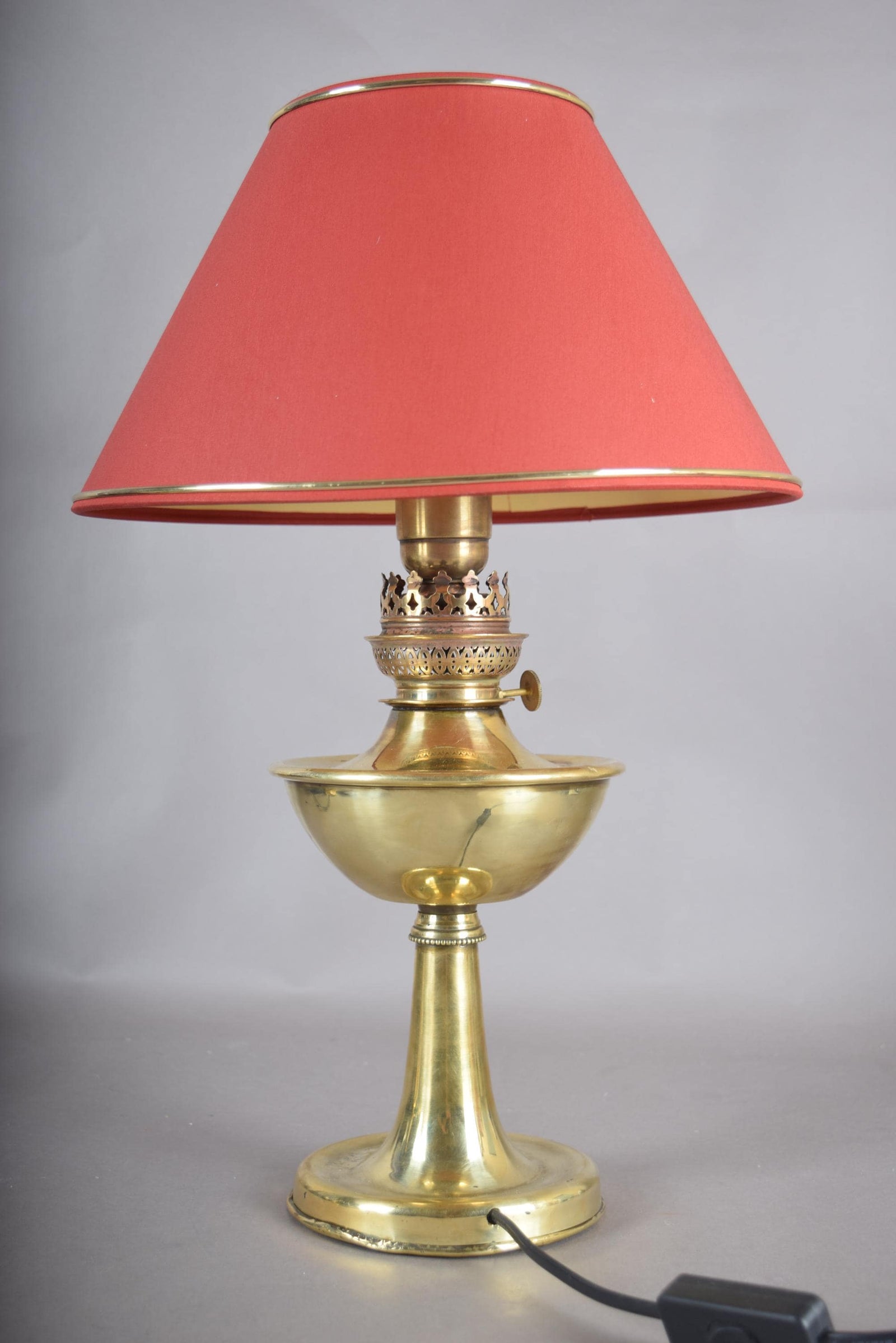 Antique Brass Oil Lamp, Electrified — Victorian Style Table Lamp, 19th Century