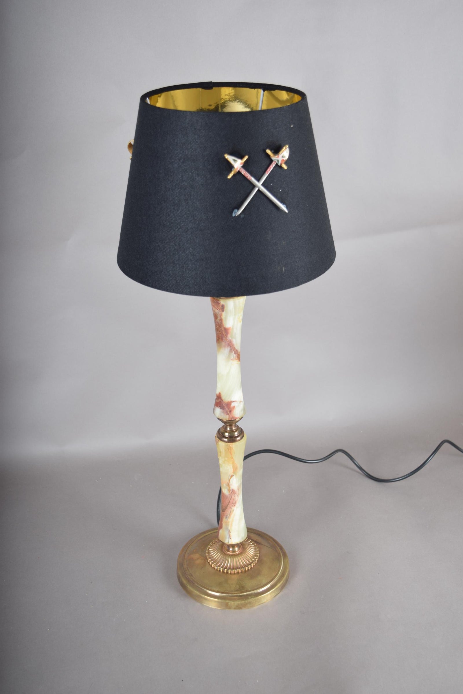 Vintage Onyx Stone Column Table Lamp | Brass Base & Accents | Statement Lighting | Circa 1950s