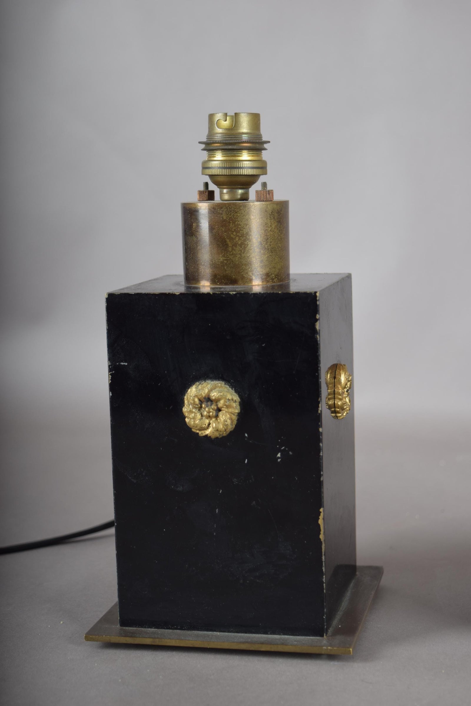 Vintage Black and Brass Table Lamps, Art Deco Style Geometric Base, Pair