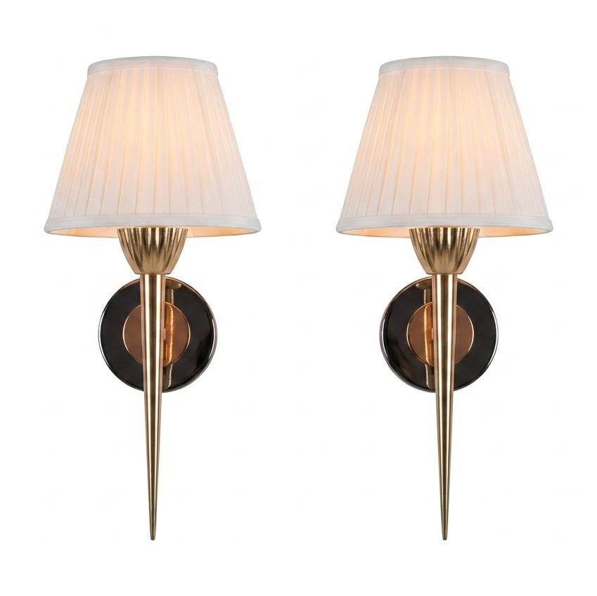 Vintage Brass Wall Sconce Pair, Pointed Cone Design — Mid-Century Modern, 1950s