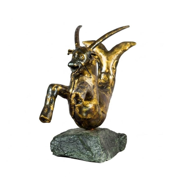 Bronze Capricorn Sculpture, Signed Faust 1994 — Mythical Zodiac Form on Stone Base