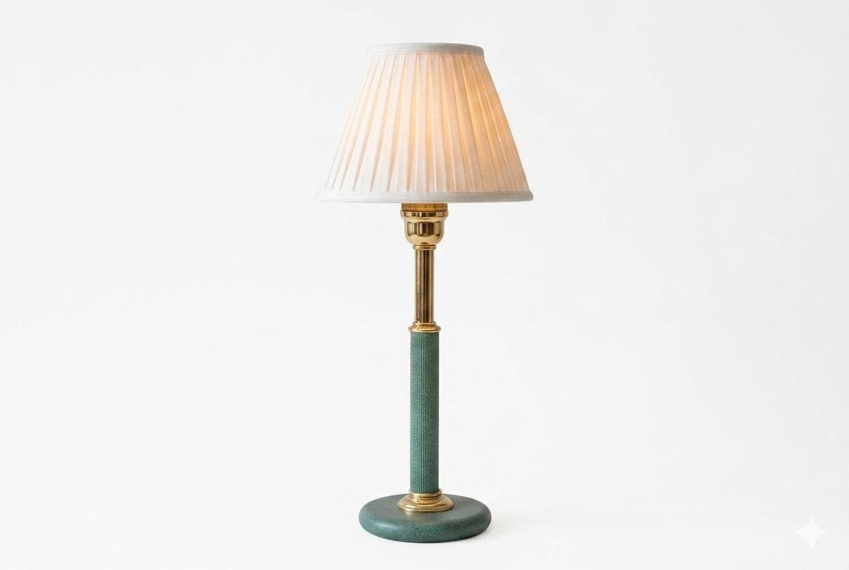 Vintage Brass Table Lamp, Teal Textured Column Desk Lamp — 1980s
