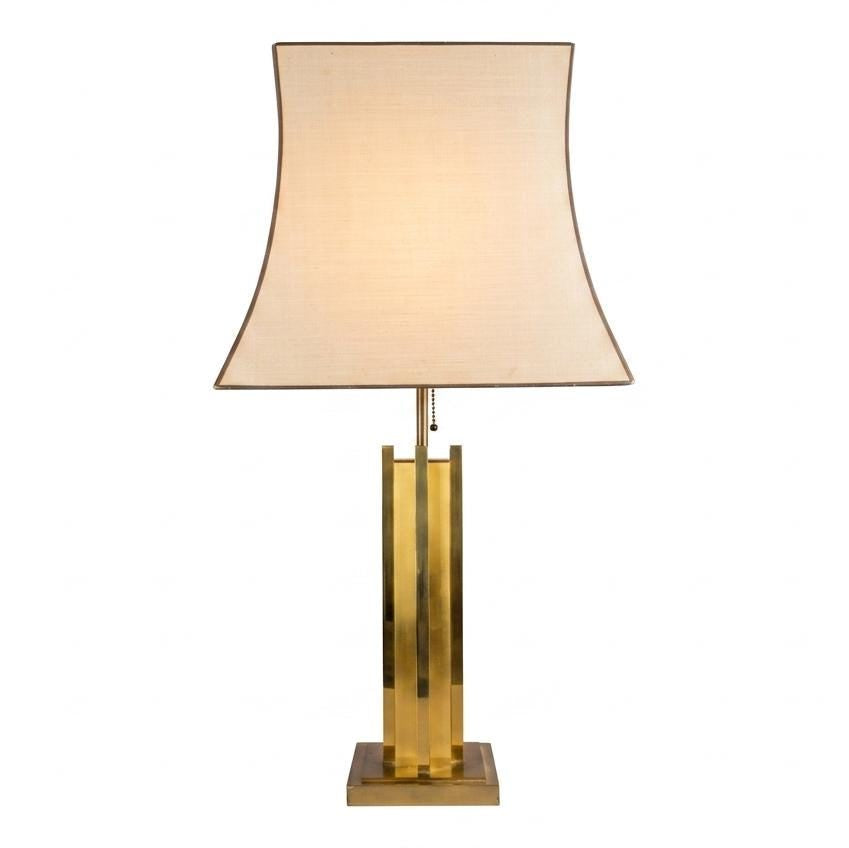 Willy Rizzo Style Brass Table Lamp, 1970s Italy, Skyscraper Column Design, Dual Pull Chain Lamp