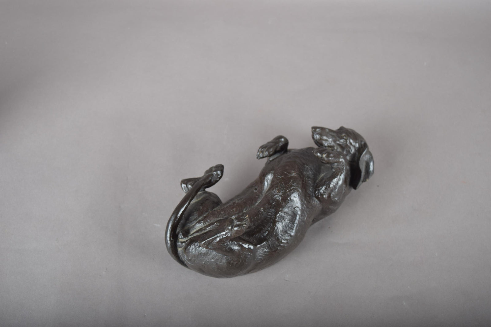 Doris Lindner "Rolling Dachshund" Sculpture, Signed Cast Resin with Bronze Patina
