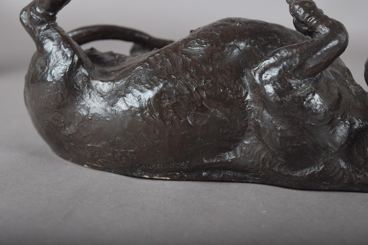 Doris Lindner "Rolling Dachshund" Sculpture, Signed Cast Resin with Bronze Patina