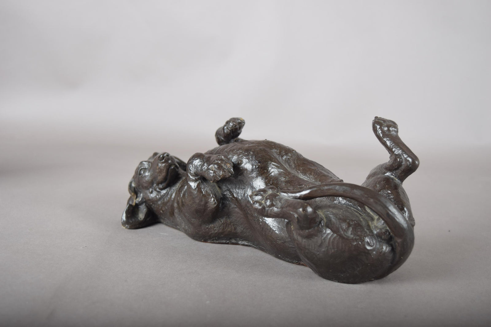 Doris Lindner "Rolling Dachshund" Sculpture, Signed Cast Resin with Bronze Patina