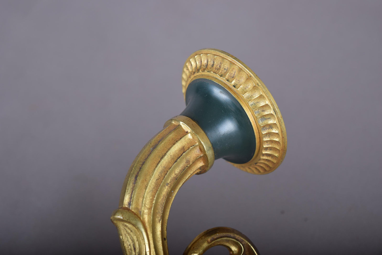 Vintage Gilt Bronze Wall Sconce Pair, Double Arm with Frosted Glass Shades — French Style, 1950s