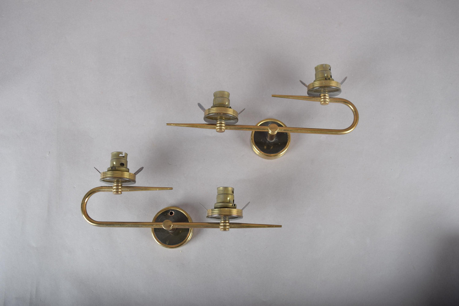Pair of Vintage Brass Double-Arm Sconces, 1960s | Mid-Century Minimalist Wall Lights | Linear Modernist Fixtures