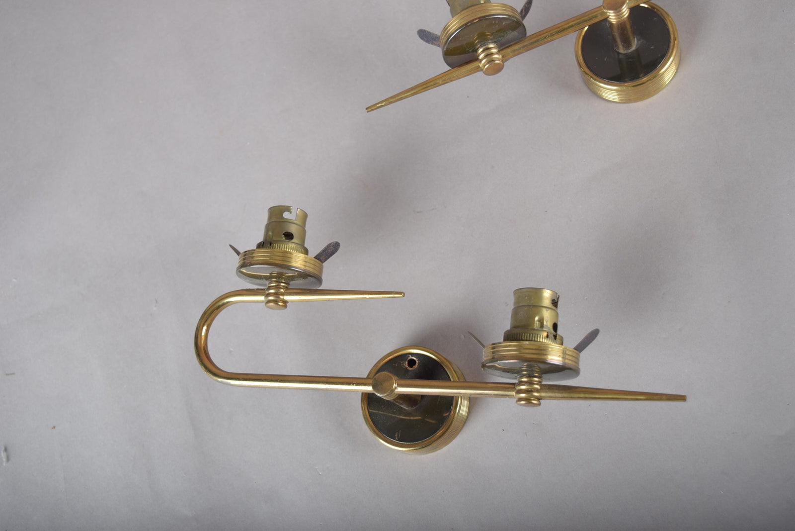 Pair of Vintage Brass Double-Arm Sconces, 1960s | Mid-Century Minimalist Wall Lights | Linear Modernist Fixtures