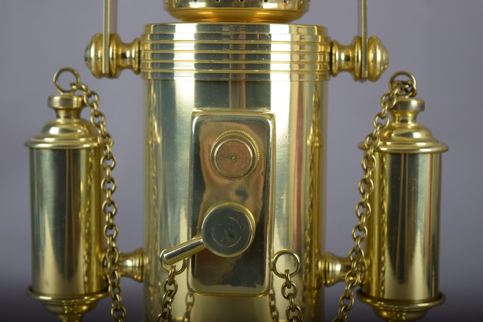 Vintage 1980s Gold-Plated Brass Nautical-Style Table Lamp – "SS Kansas City" Maritime Signal Lamp Design, Glass Dome Shade