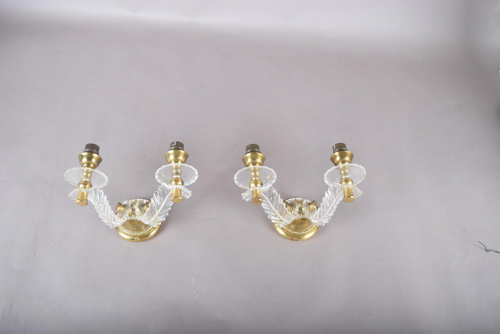 Vintage Acrylic and Brass Wall Sconces, Mid-Century Modern Hollywood Regency Style, Pair