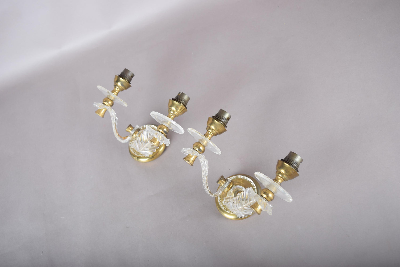 Vintage Acrylic and Brass Wall Sconces, Mid-Century Modern Hollywood Regency Style, Pair