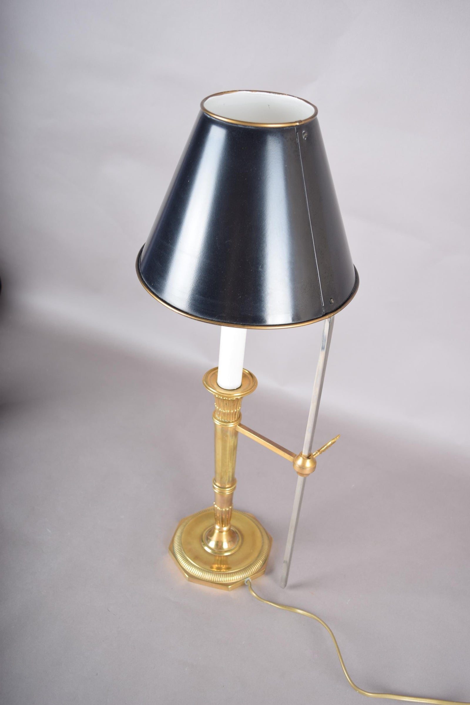 Vintage Brass Bouillotte Table Lamp, Adjustable Black Shade, French Style, 1950s