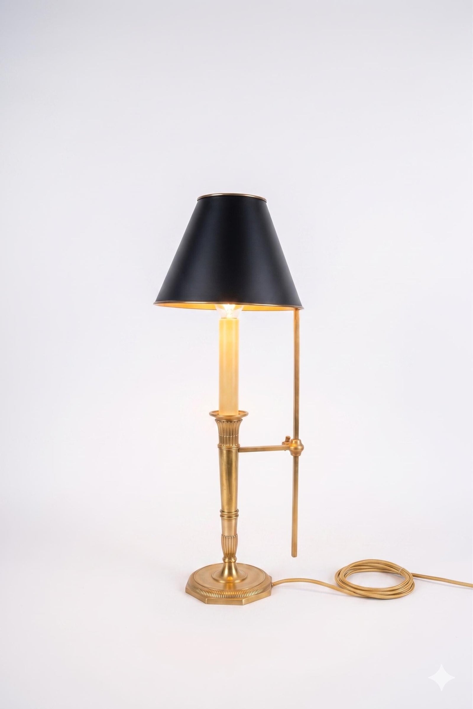 Vintage Brass Bouillotte Table Lamp, Adjustable Black Shade, French Style, 1950s