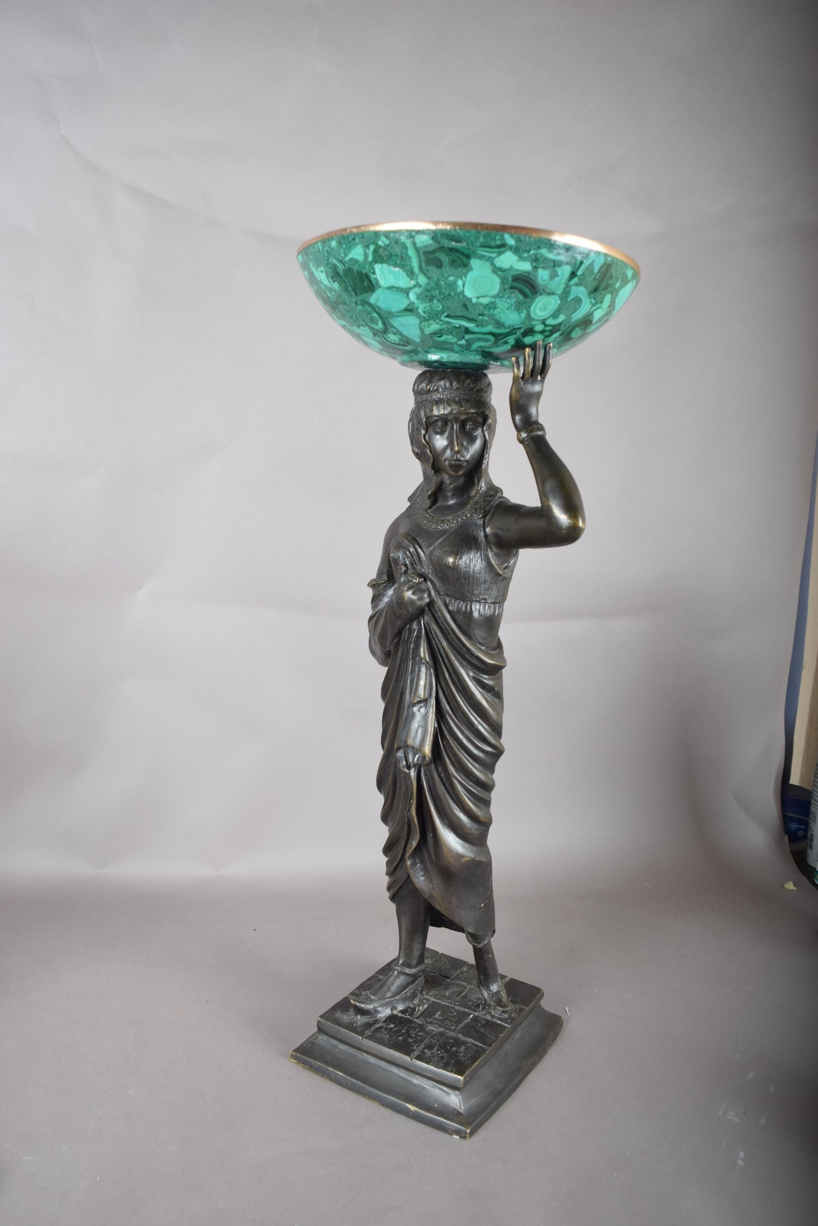 Large Patinated Bronze or Spelter Sculpture, Egyptian-Style Female Figure, 1920s