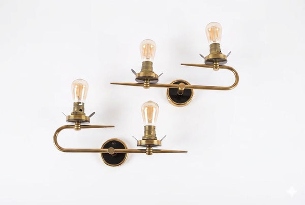 Pair of Vintage Brass Double-Arm Sconces, 1960s | Mid-Century Minimalist Wall Lights | Linear Modernist Fixtures