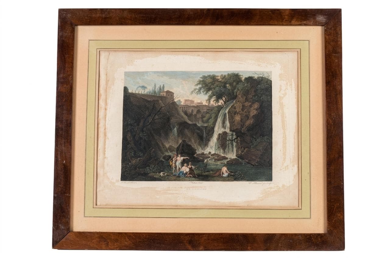 Antique Hand-Colored Engraving, La Cascade | Vallaert & Pillemant, 18th Century | Framed Waterfall Landscape Print