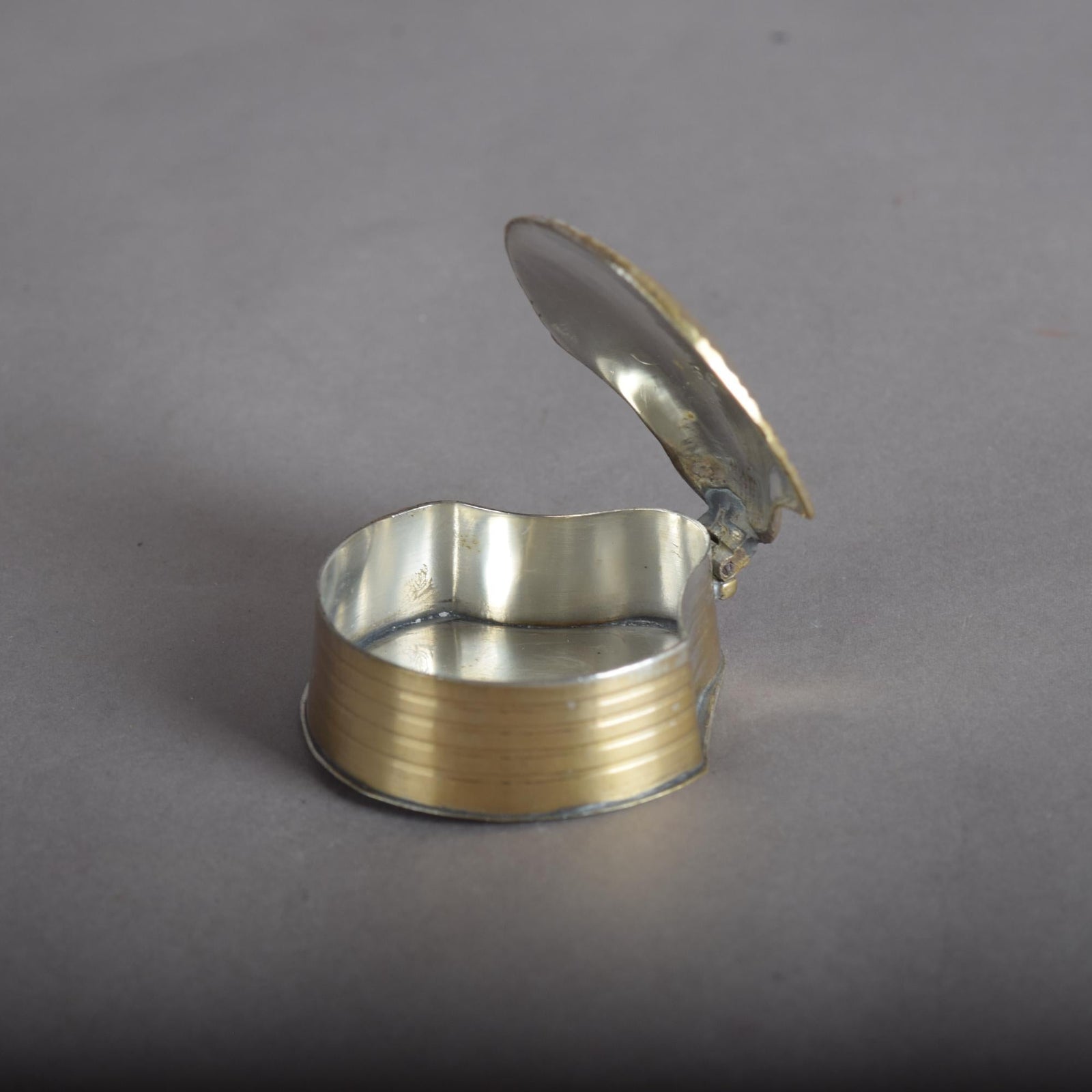 Vintage Brass Pill Box | 1920s Hinged Trinket Box | Mid-Century Vanity Collectible | Small Brass Keepsake Case